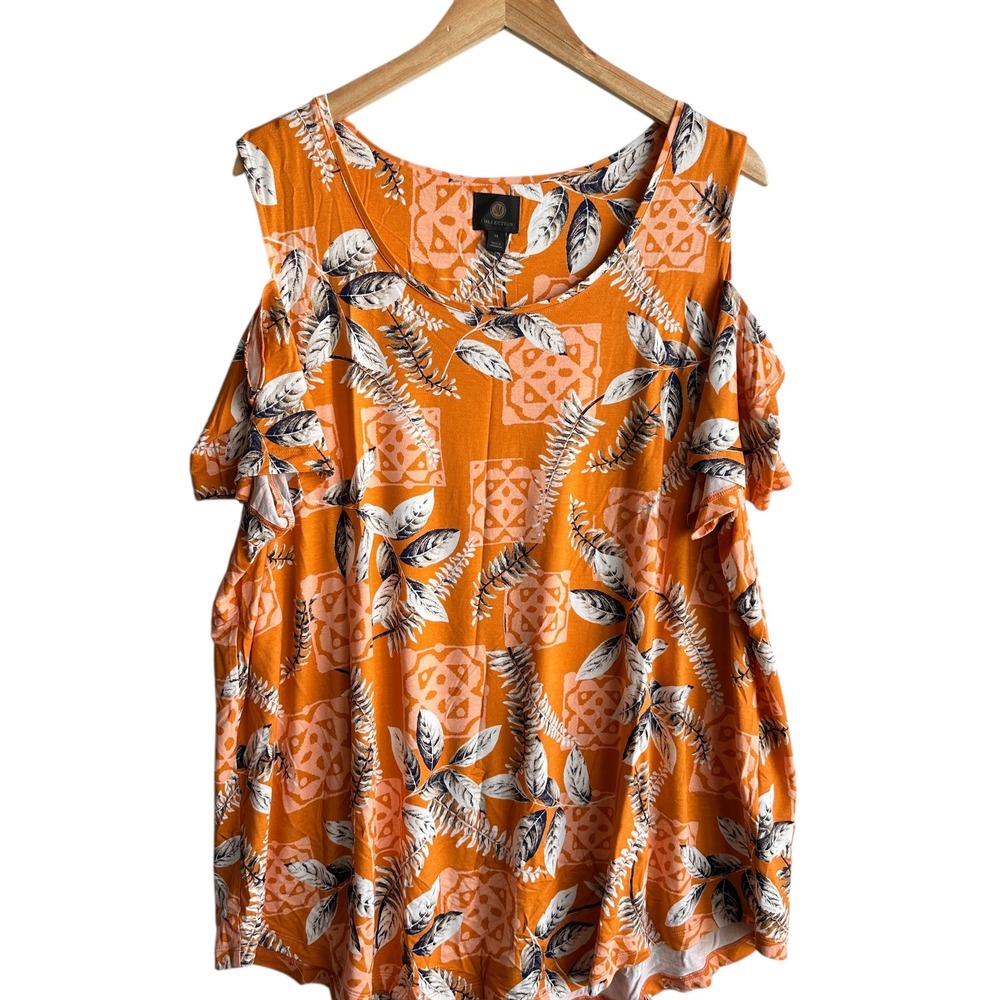 JM Collection Cold Shoulder Top Floral Print Casual Blouse Orange Plus Size 3X